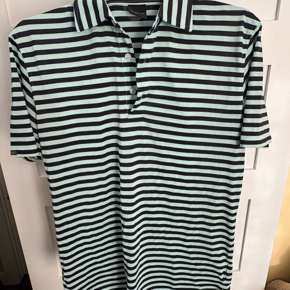 Dunning Golf Mint and Black Striped Polo Shirt